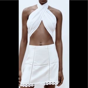 Zara White Mini Skirt with Eyelet Hem
